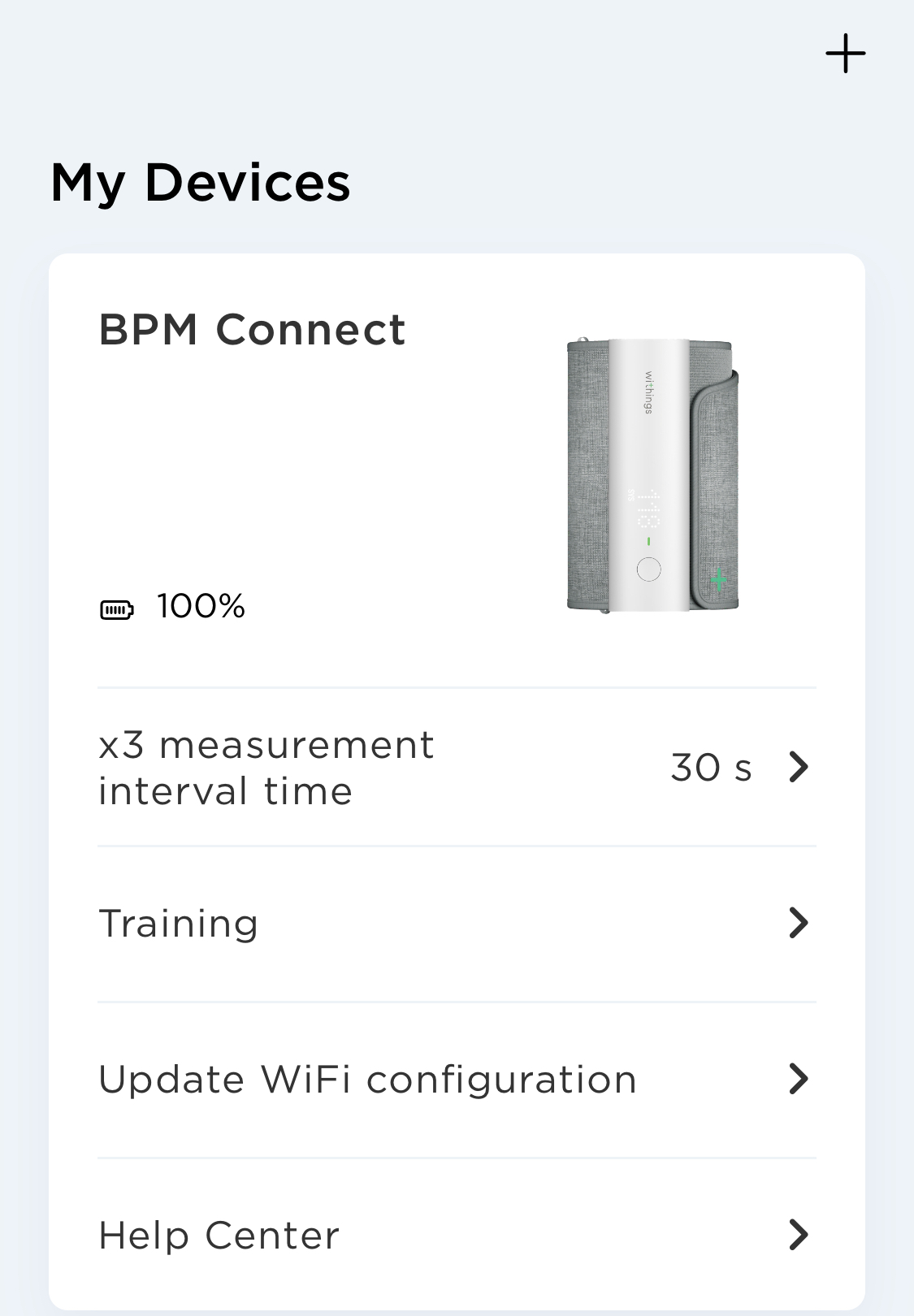 Withings BPM connect device settings